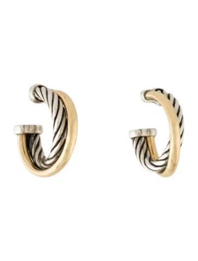 Pre-owned David Yurman Two-tone Crossover Hoop Earrings In Multi