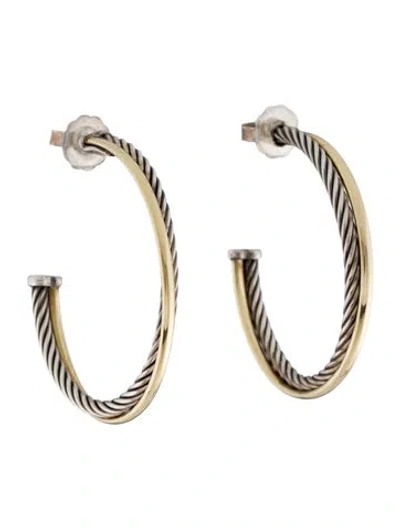 Pre-owned David Yurman Two-tone Crossover Hoop Earrings In Multi