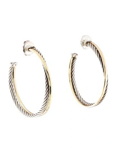Pre-owned David Yurman Two-tone Crossover Hoop Earrings In Multi
