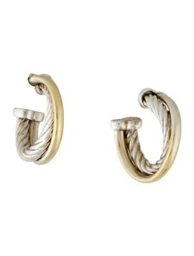 Pre-owned David Yurman Two-tone Crossover Hoop Earrings In Multicolor