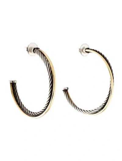 Pre-owned David Yurman Two-tone Crossover Hoop Earrings In Multicolor