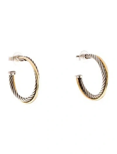 Pre-owned David Yurman Two-tone Crossover Hoop In Multi