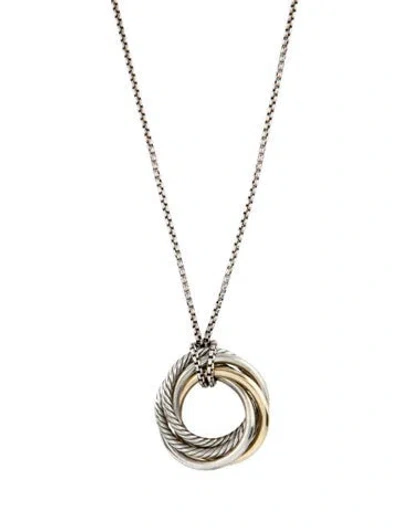 Pre-owned David Yurman Two-tone Crossover Pendant Necklace, 40" In Multi