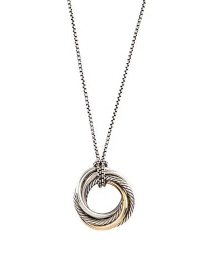 Pre-owned David Yurman Two-tone Crossover Pendant Necklace, 40" In Multicolor
