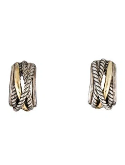 Pre-owned David Yurman Two-tone Crossover Shrimp Earclips In Multi