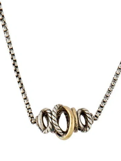 Pre-owned David Yurman Two-tone Crossover Single Station Pendant Necklace, 18" In Multicolor