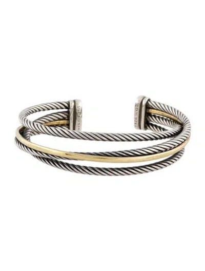 Pre-owned David Yurman Two-tone Crossover Three Row Cuff, 6" In Multi