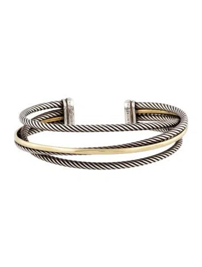 Pre-owned David Yurman Two-tone Crossover Three Row Cuff Bracelet, 6.5" In Multi