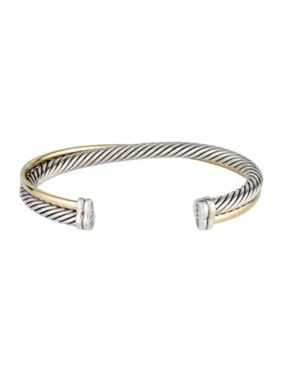 Pre-owned David Yurman Two-tone Crossover Two Row Cuff Bracelet, 7" In Multicolor