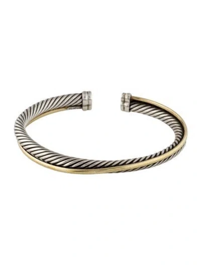 Pre-owned David Yurman Two-tone Crossover Two Row Cuff Bracelet, 7.25" In Multi