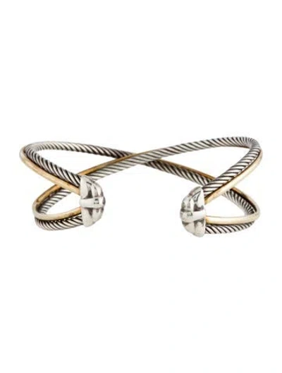 Pre-owned David Yurman Two-tone Crossover X Cuff Bracelet, 7.5" In Multi