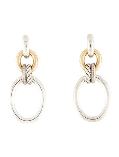 Pre-owned David Yurman Two-tone Diamond Dy Mercer® Circular Drop Earrings In Multi