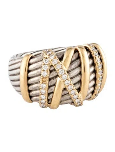 Pre-owned David Yurman Two-tone Diamond Helena Wide Band In Multi