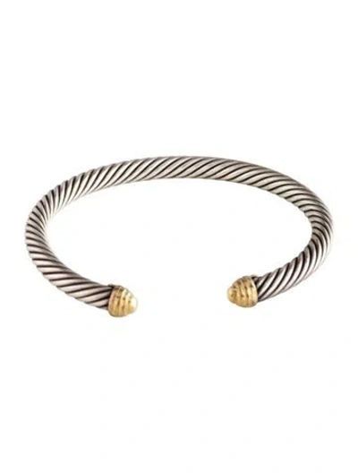 Pre-owned David Yurman Two-tone Dome Cable Classic Cuff Bracelet, 6.75" In Multi