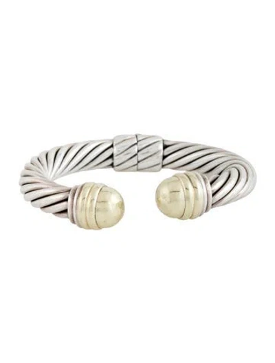 Pre-owned David Yurman Two-tone Dome Cable Classic Hinged Cuff Bracelet, 6" In Multi