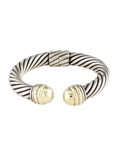 Pre-owned David Yurman Two-tone Dome Cable Classic Hinged Cuff Bracelet, 6.5" In Multi