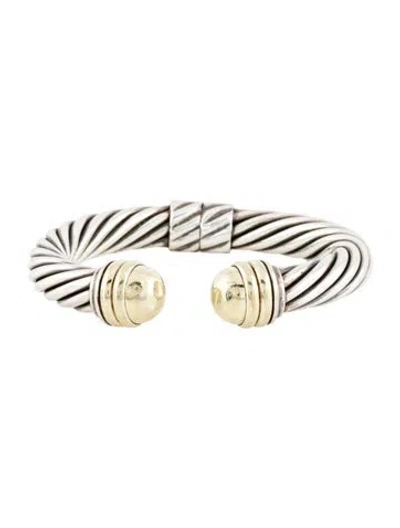 Pre-owned David Yurman Two-tone Dome Cable Hinged Cuff, 6.5" In Multi