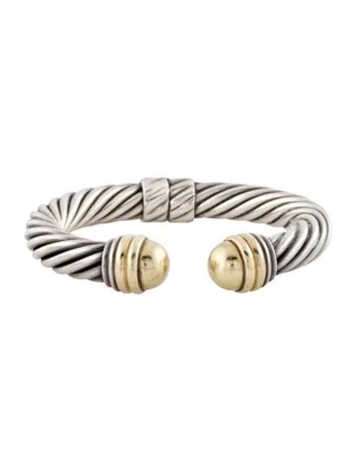 Pre-owned David Yurman Two-tone Dome Cable Hinged Cuff Bracelet, 6.5" In Multi