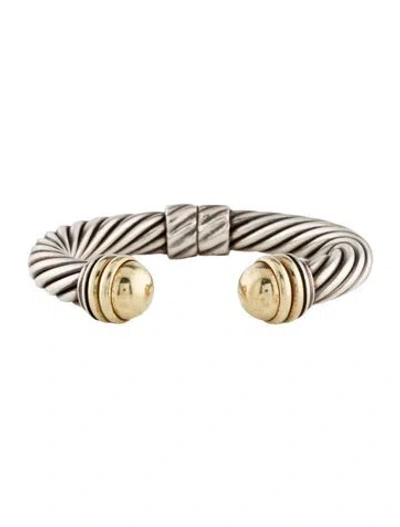 Pre-owned David Yurman Two-tone Dome Cable Hinged Cuff Bracelet, 6.5" In Multi