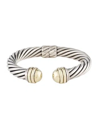 Pre-owned David Yurman Two-tone Dome Cable Hinged Cuff Bracelet, 6.75" In Multicolor