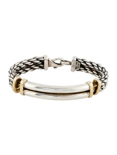 Pre-owned David Yurman Two-tone Double Bar Station Bracelet, 7.5" In Multi