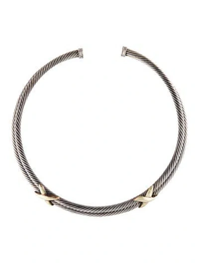 Pre-owned David Yurman Two-tone Double X Cable Collar Necklace, 15" In Multi