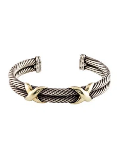 Pre-owned David Yurman Two-tone Double X Cable Cuff, 6" In Multi