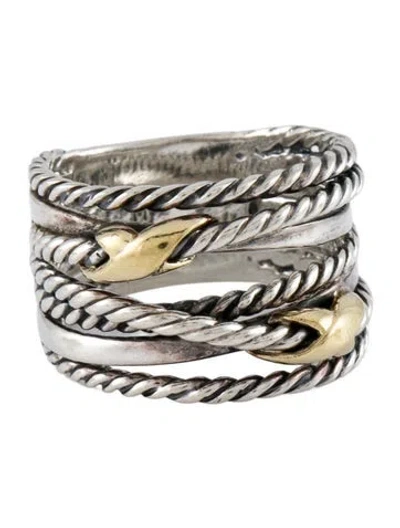 Pre-owned David Yurman Two-tone Double X Crossover Ring In Multi