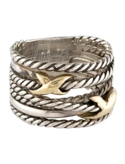 Pre-owned David Yurman Two-tone Double X Crossover Ring In Multicolor