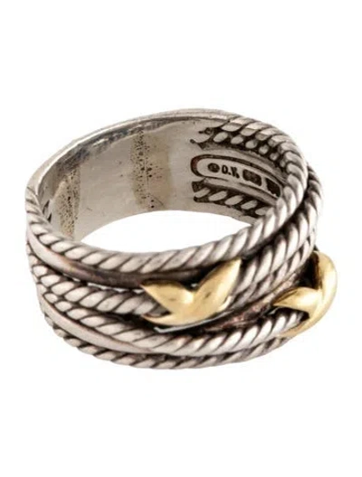 Pre-owned David Yurman Two-tone Double X Crossover Ring In Multicolor