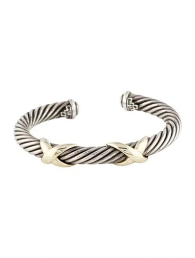 Pre-owned David Yurman Two-tone Double X Cuff Bracelet, 6" In Multi