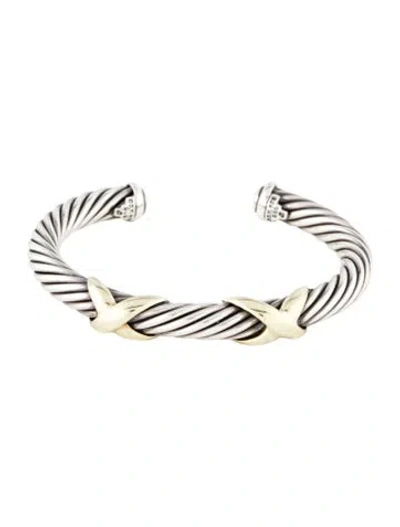 Pre-owned David Yurman Two-tone Double X Cuff Bracelet, 6.5" In Multi