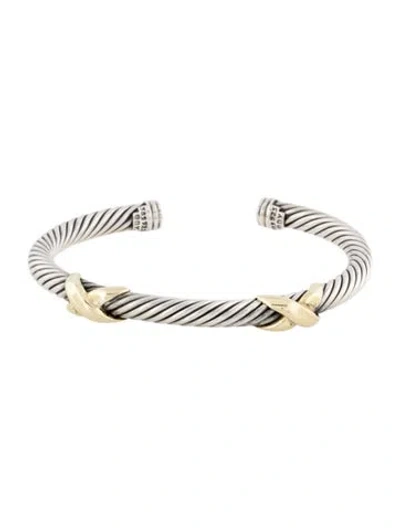 Pre-owned David Yurman Two-tone Double X Cuff Bracelet, 6.5" In Multi
