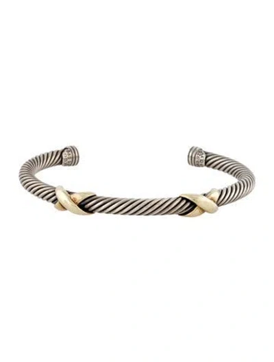 Pre-owned David Yurman Two-tone Double X Cuff Bracelet, 7" In Multi