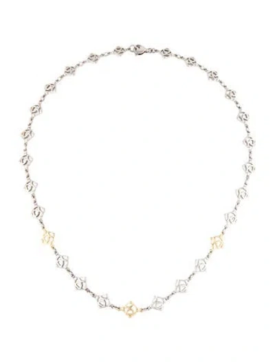 Pre-owned David Yurman Two-tone Dy Logo Station Necklace, 18" In Multicolor
