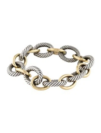 Pre-owned David Yurman Two-tone Extra Long Oval Link Bracelet, 7" In Multi