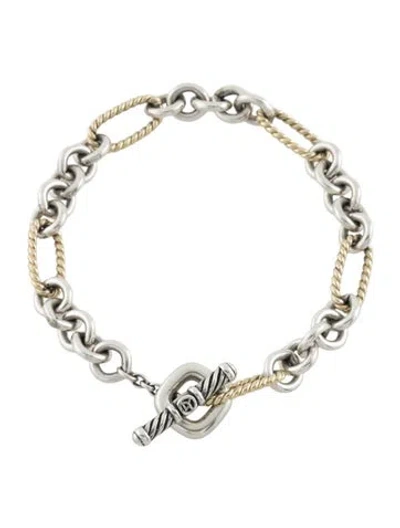 Pre-owned David Yurman Two-tone Figaro Chain Toggle Bracelet, 6.75" In Multi