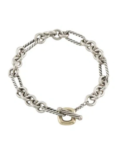 Pre-owned David Yurman Two-tone Figaro Chain Toggle Bracelet, 6.75" In Multi