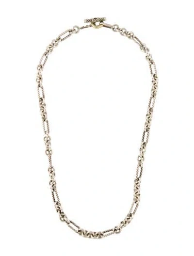 Pre-owned David Yurman Two-tone Figaro Chain Toggle Necklace, 20" In Multi