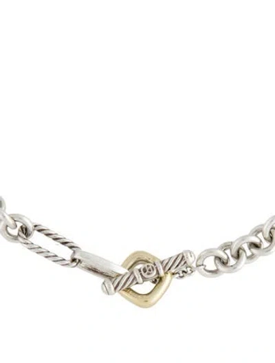 Pre-owned David Yurman Two-tone Figaro Link Chain Necklace, 18" In Multi
