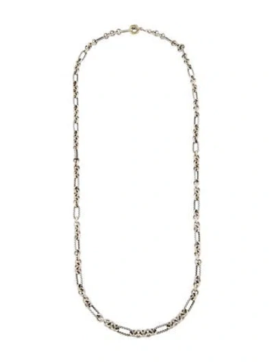 Pre-owned David Yurman Two-tone Figaro Toggle Chain Necklace, 33.25" In Multi