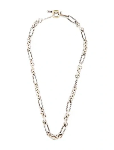 Pre-owned David Yurman Two-tone Figaro Toggle Chain Station Necklace, 15.5" In Multi