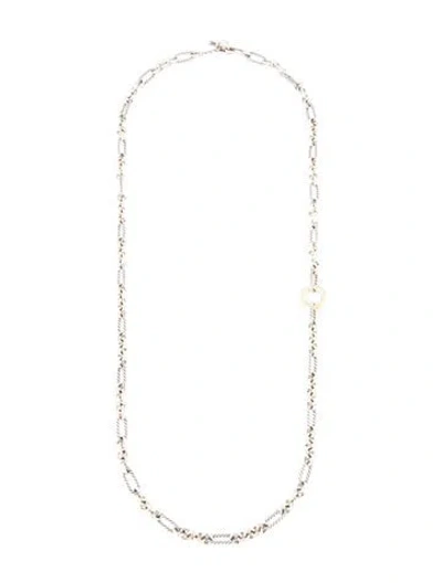 Pre-owned David Yurman Two-tone Figaro Toggle Chain Station Necklace, 32.75" In Multi