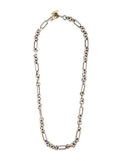 Pre-owned David Yurman Two-tone Figaro Toggle Necklace, 18.25" In Multi