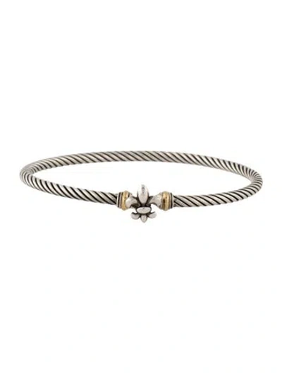 Pre-owned David Yurman Two-tone Fleur De Lis Bangle Bracelet, 6" In Multicolor