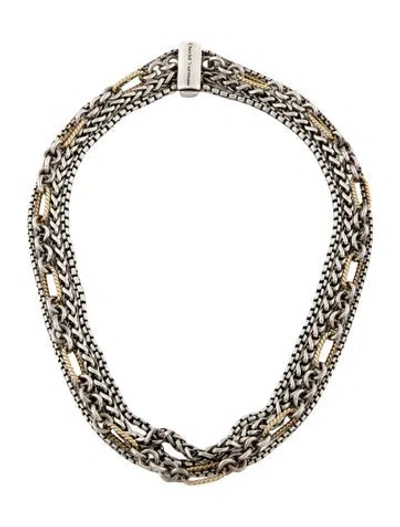 Pre-owned David Yurman Two-tone Four Row Mixed Chain Bib Necklace, 17" In Multi