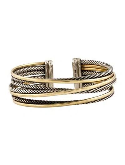 Pre-owned David Yurman Two-tone Four-row Crossover Cuff Bracelet, 6" In Multi