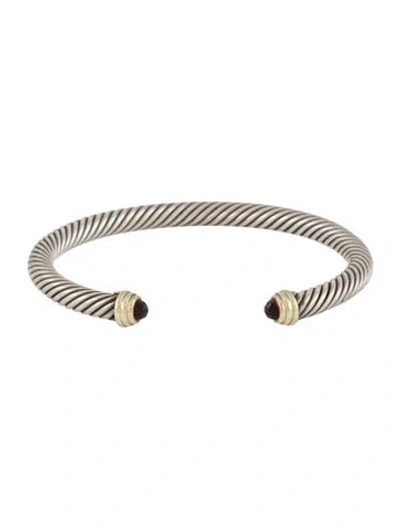 Pre-owned David Yurman Two-tone Garnet Cable Cuff Bracelet, 6.5" In Multi