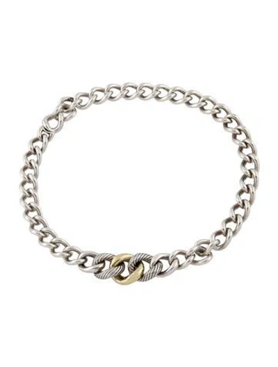Pre-owned David Yurman Two-tone Graduated Curb Chain Necklace, 18" In Multi