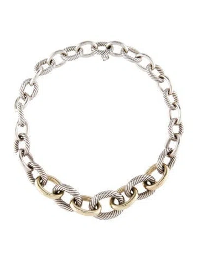 Pre-owned David Yurman Two-tone Graduated Xl Oval Link Necklace, 17.5" In Multi